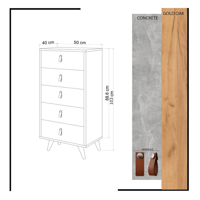 Hanah Home Cómoda Spanze Roble y Blanco con 5 Cajones Hanah Home Cómoda Spanze Roble y Blanco con 5 Cajones